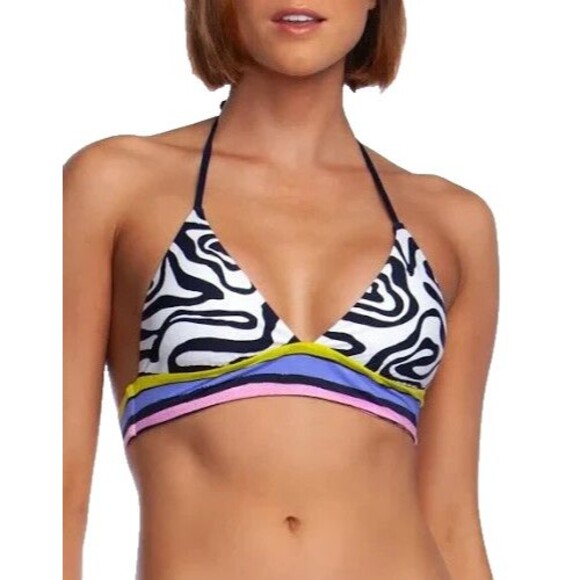 Women Trina Turk Triangle Black Zebra Reversible Halter Top Bralette - Picture 1 of 5